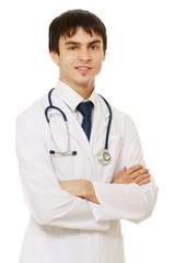 Fototapeta premium A male doctor standing isolated on white background