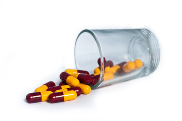 Medicine capsule on white background