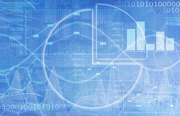 Illustration of Spreadsheet data and business charts in glowing