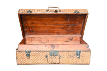 Vintage brown wood suitcase isolated