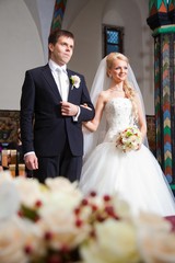 groom and bride during wedding ceremony in old town hall