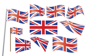 set of Union Jack flags vector illustration