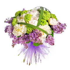 bouquet of lilacs, roses and irises