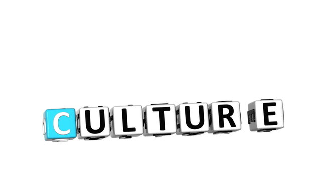 3D Culture Focus Crossword cube words on white background