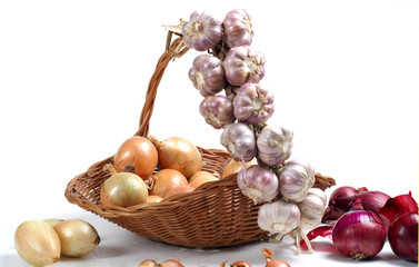 Onion and garlic - obrazy, fototapety, plakaty