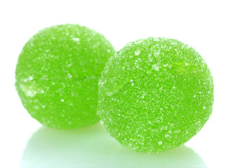 green jelly candies isolated on white