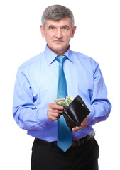 businessman believes the money isolated on white