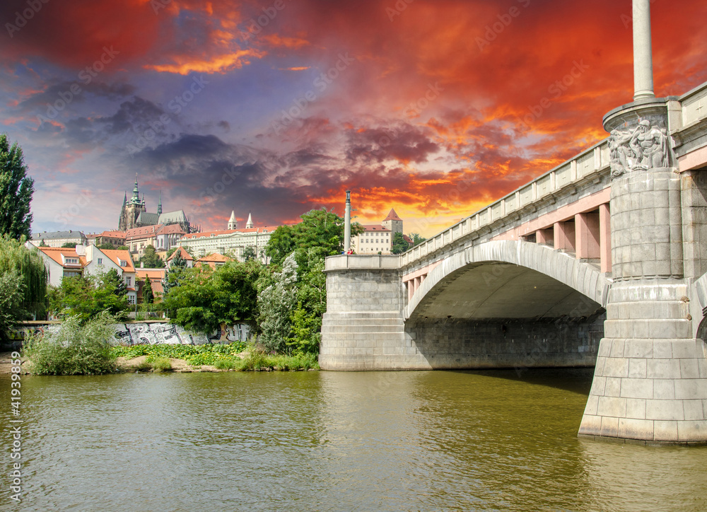 Wall mural old bridge in prague, czech republic