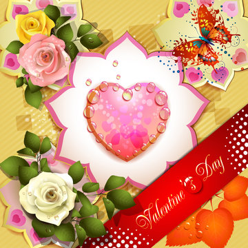 Valentine's day card with butterflies and roses