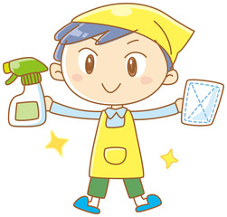 拭き掃除をする男性