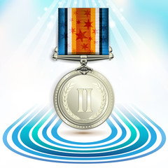 Silver medal with ribbon on white