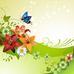 Obraz na płótnie Canvas Springtime tła z kwiatów i motyli