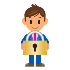 ビジネスマン イラスト 南京錠 錠前 錠 鍵