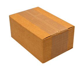 Close brown paper box on white