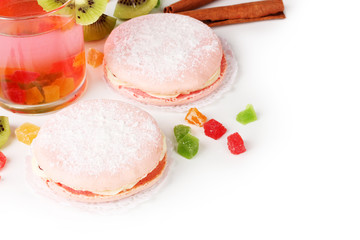 Two cakes and cocktail isolated on white