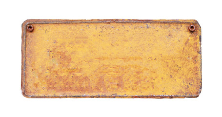 A rusty old metal plate ,white background