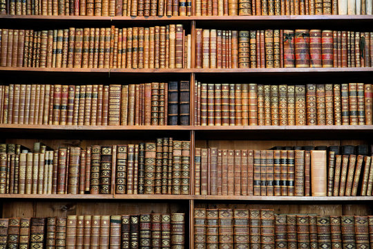 Antique book racks in an old library in Vienna