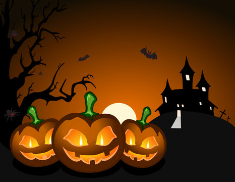 Halloween pumpkin and haunted castle