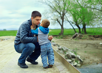 father and son relationships. countryside landscape