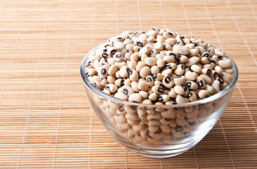 glass bowl full of black eye beans