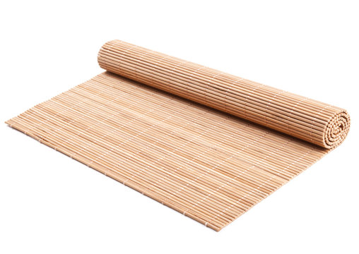 Rolled Bamboo Mat Isolated On White