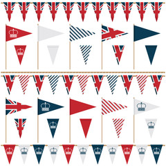 uk union jack party flags decorations vector bunting red white blue celebration clipart isolated on white