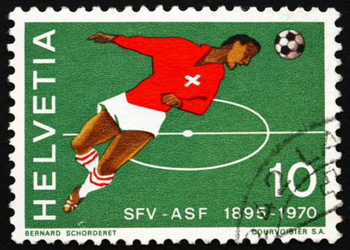 Postage stamp Switzerland 1970 Swiss Soccer Player