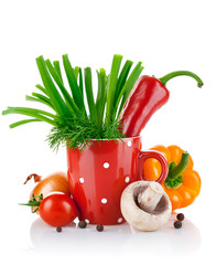 fresh vegetables with green leaves isolated on white background