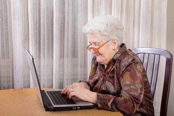 Active retirement, senior woman and laptop computer