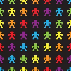Photo sur Plexiglas Pixels Modèle sans couture de singes de jeu de pixels arc-en-ciel rétro