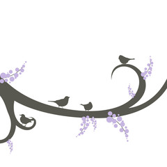 Vector illustration of birds on a decorative branch