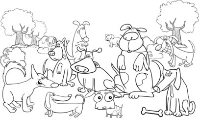 Cartoon dogs on the meadow for coloring