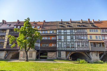 Houses on Kraemerbruecke - Merchants Bridge in Erfurt, Germany