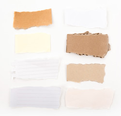 Collection of old note paper paper on white background