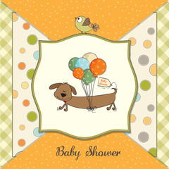 baby shower card with long dog and balloons