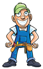 Obraz premium Cartoon handyman with tools. Isolated on white