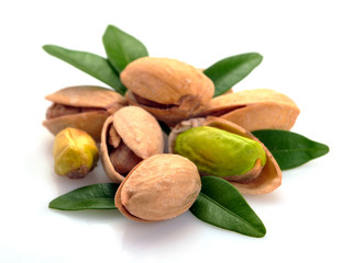 Pistachios on a white background