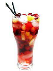 fruit red punch cocktail drink with strawberry