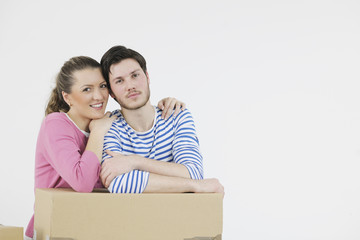 Young couple moving in new home