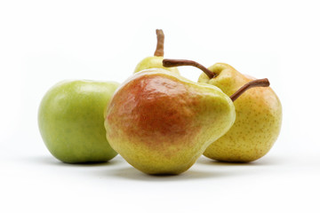 pears and apple isolated on white background