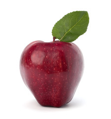 Sweet red apple with green leaf