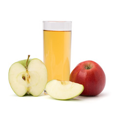 apple juice in glass and apple