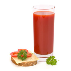 tomato juice glass and sandwich