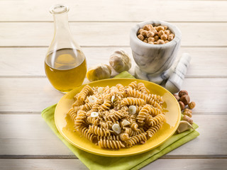 fusilli with hazelnut  pesto and garlic
