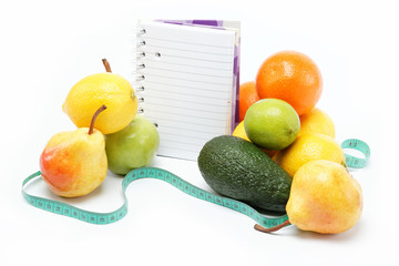 Natural products. Diet. Fresh fruit on a white background.