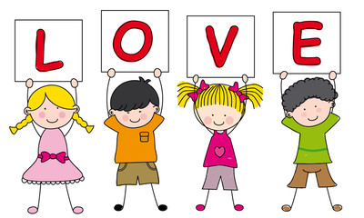 niños sujetando la palabra amor
