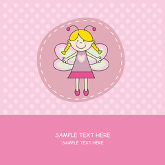 Tarjeta postal niña disfraza de mariposa