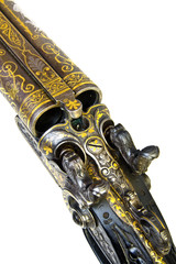 old double-barrelled hunting gun 12 caliber isolated on white