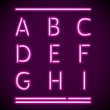 Realistic Neon Alphabet, A-I