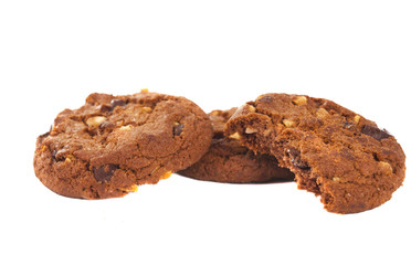 Pile of chocolate chip cookies isolated